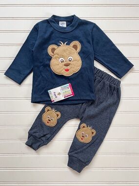 GABY NWT Boys Teddy Bear Appliqué 2PC Giftable Layette Comfy Cozy Set
